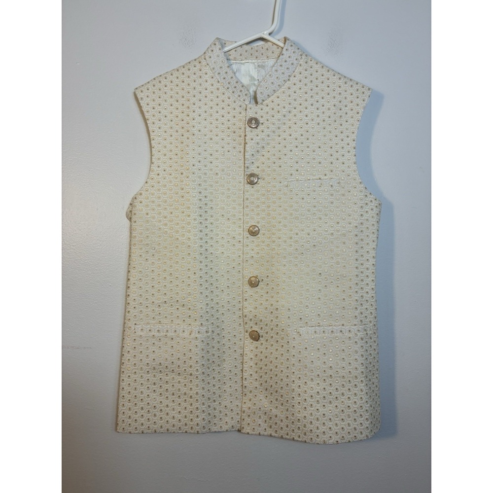 Kommel Sood Designer Nehru Jacket Sz 42R White Wedding‎ Groomsman Cotton Silk - Picture 3 of 10
